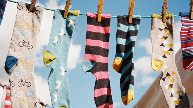 Socking hanging dry.