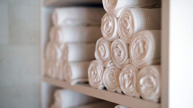 Folded white towels.