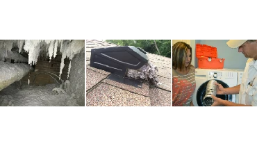 Collage of dryer vent cleaning.