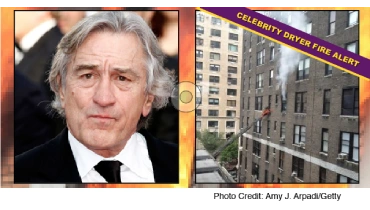 Celebrity Robert de Niro on left and smoke coming from his apartment on right.